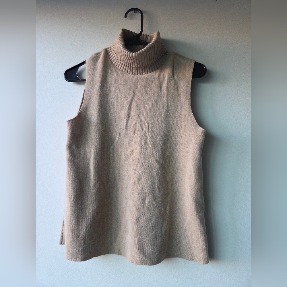 Zara Beige Sleeveless Turtleneck Sweater